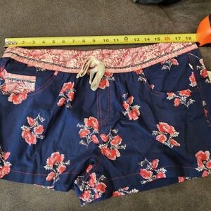 Lucky Brand Navy Floral Elastic & Tie Waist Short womens Sleep Shorts Large L